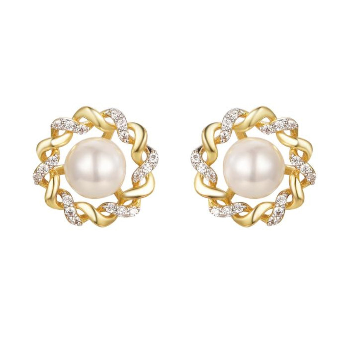 925 Sterling Silver Gold Plated Cubic Zirconia Pearl Studs – Imperial Time
