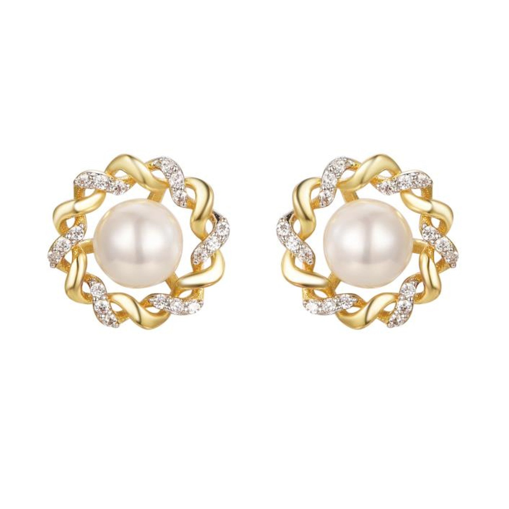 925 Sterling Silver Gold Plated Cubic Zirconia Pearl Studs – Imperial Time