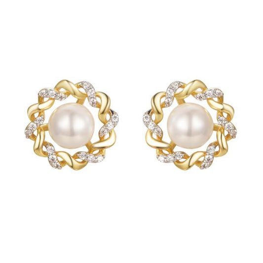925 Sterling Silver Gold Plated Cubic Zirconia Pearl Studs – Imperial Time