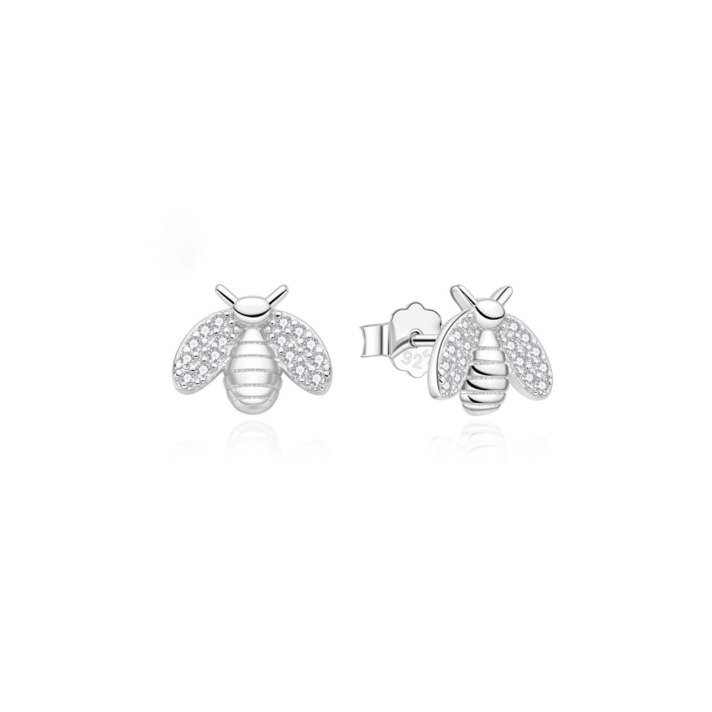 925 Silver Rhodium Plated Cubic Zirconia Set Bumble Bee Stud Earrings