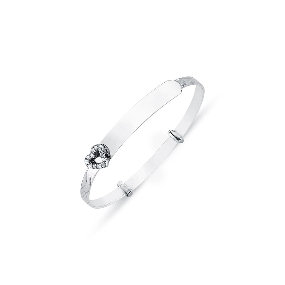 925 Sterling Silver Cubic Zirconia Set Heart Diamond Cut Id Expanding Baby / Childrens Bangle – Imperial Time