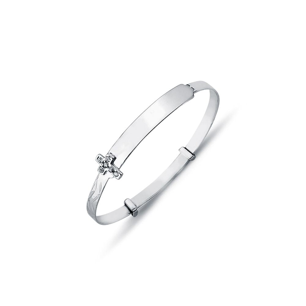 925 Sterling Silver Cubic Zirconia Set Cross Diamond Cut Expanding Baby / Childrens Bangle – Imperial Time