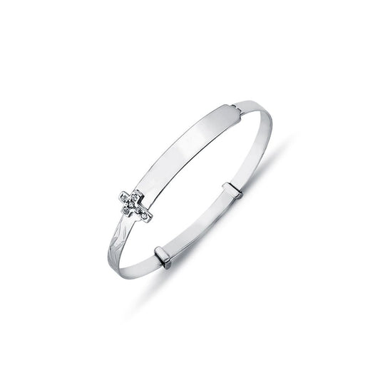 925 Sterling Silver Cubic Zirconia Set Cross Diamond Cut Expanding Baby / Childrens Bangle – Imperial Time