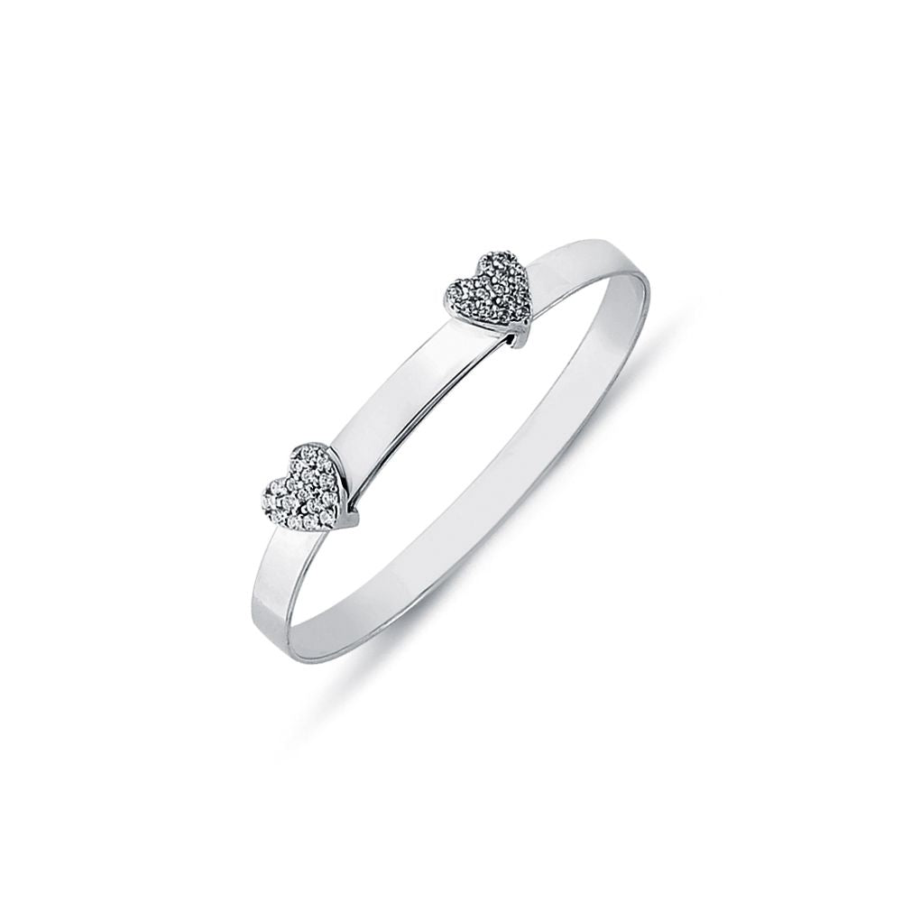 925 Sterling Silver Cubic Zirconia Set Twin Heart Expanding Baby / Childrens Bangle – Imperial Time