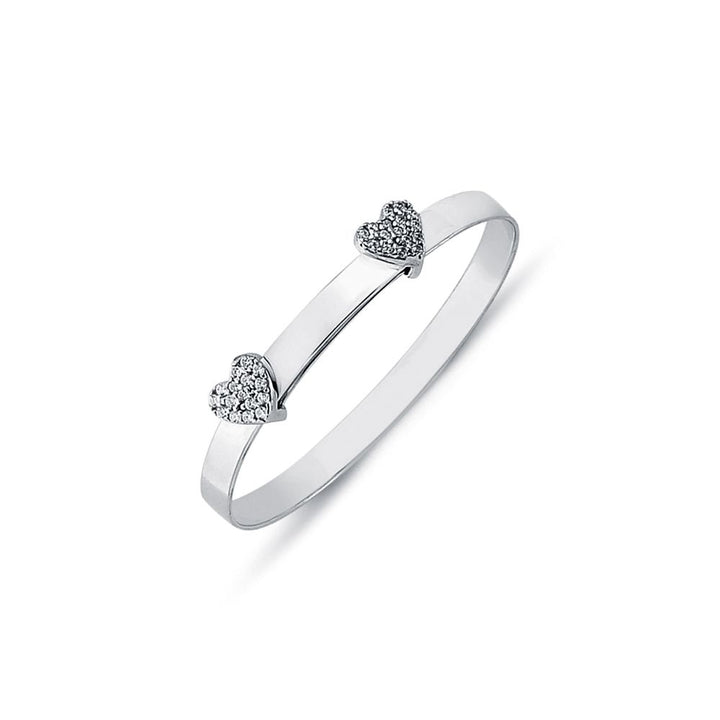 925 Sterling Silver Cubic Zirconia Set Twin Heart Expanding Baby / Childrens Bangle – Imperial Time