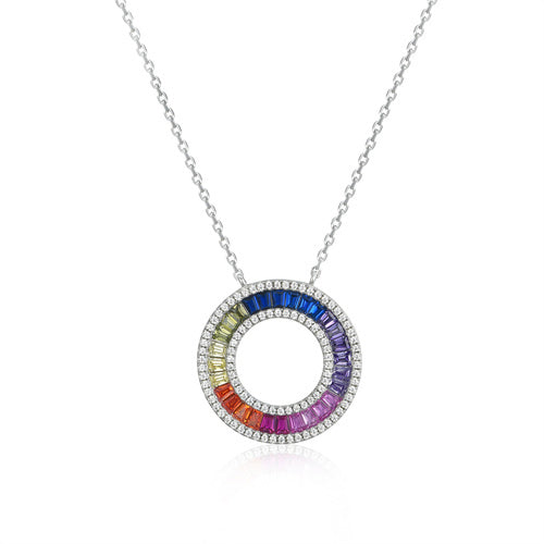 925 Silver Rhodium Plated Multi Col Cubic Zirconia Set Circle of Life Necklace – Imperial Time