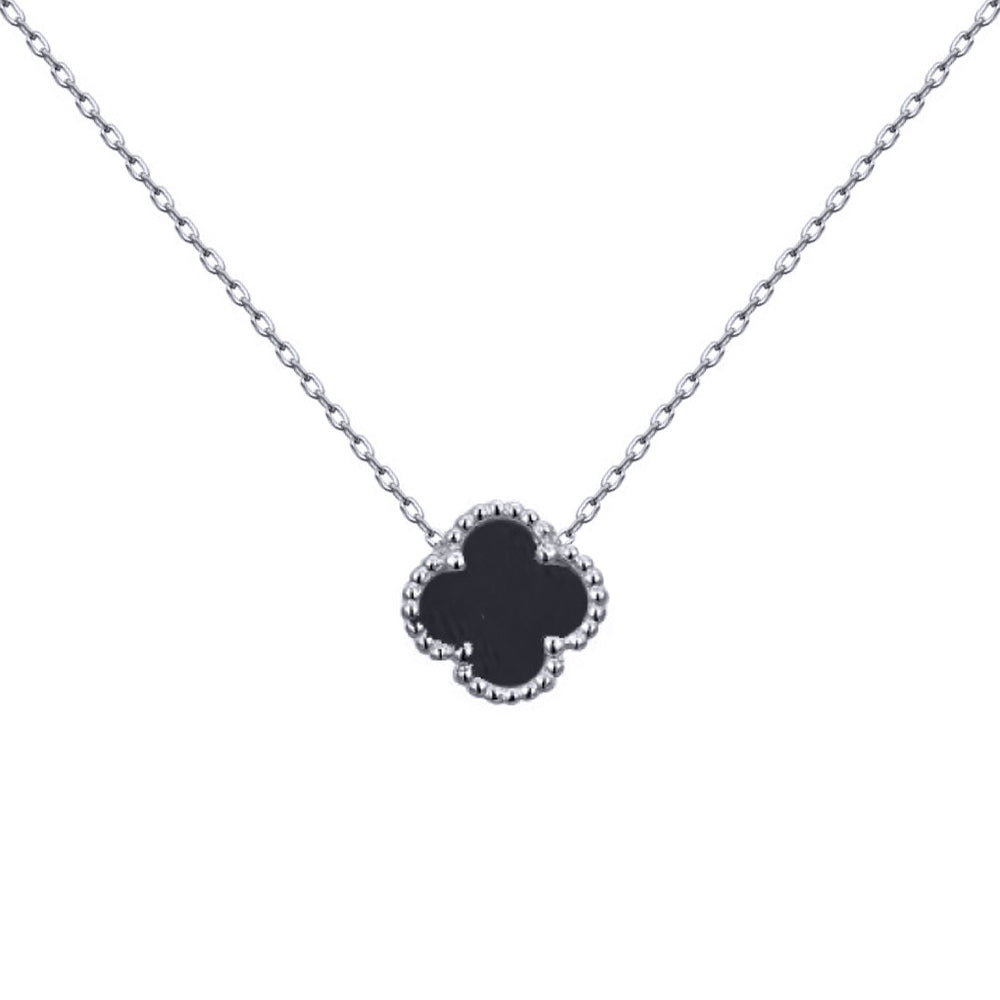 925 Silver Rhodium Single Clover Necklace Black Onyx Colour – Imperial Time