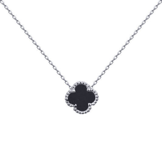 925 Silver Rhodium Single Clover Necklace Black Onyx Colour – Imperial Time