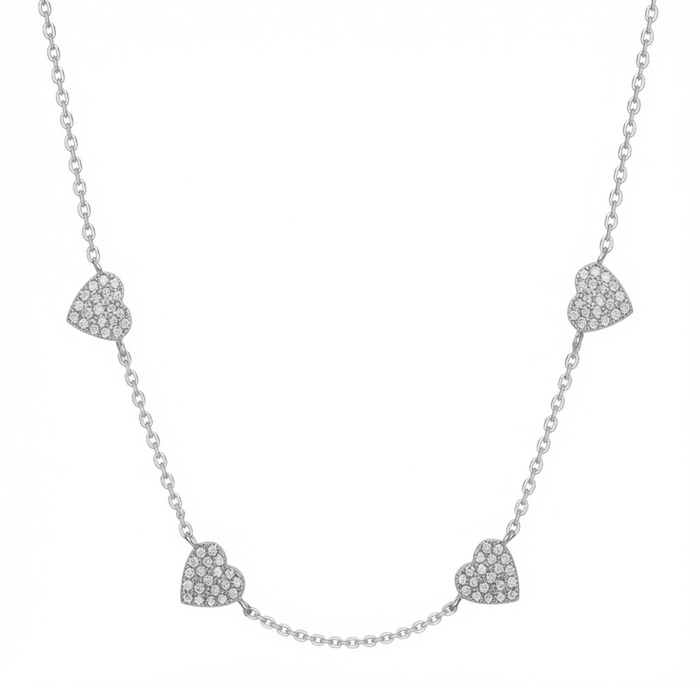 925 Sterling Silver Rhodium Plated Cubic Zirconia Heart Necklace