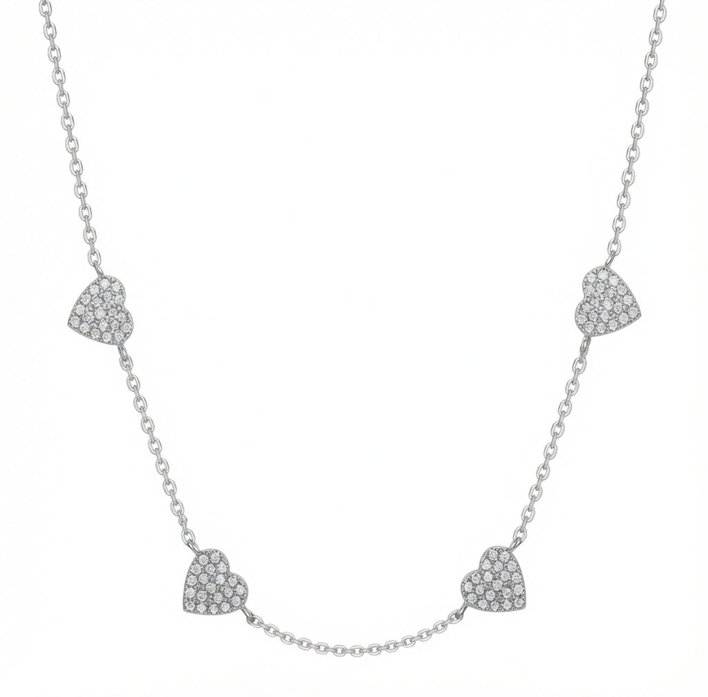 925 Sterling Silver Rhodium Plated Cubic Zirconia Heart Necklace