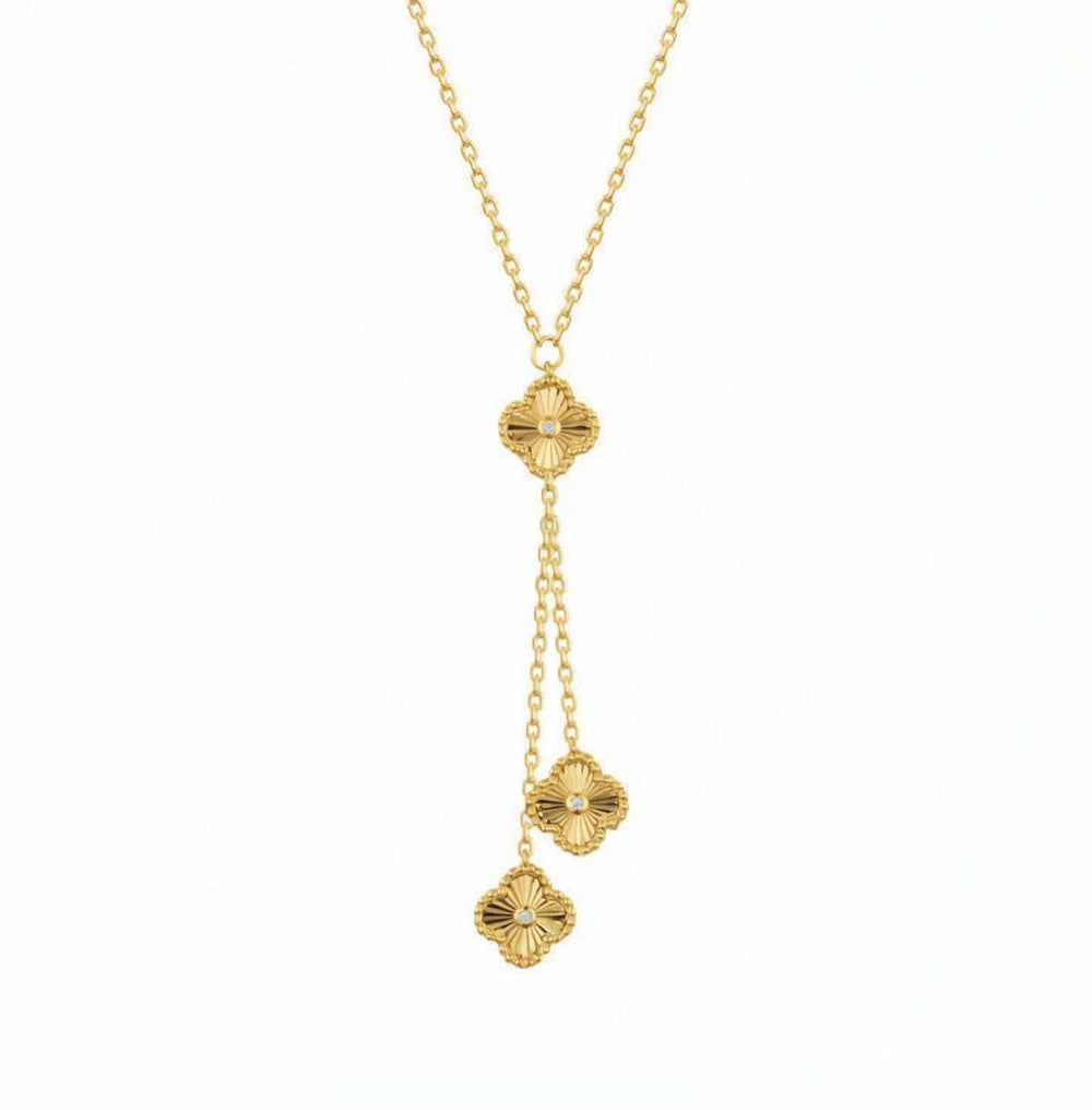 925 Sterling Silver Gold Plated Cubic Zirconia Clover Yellow-Necklace – Imperial Time