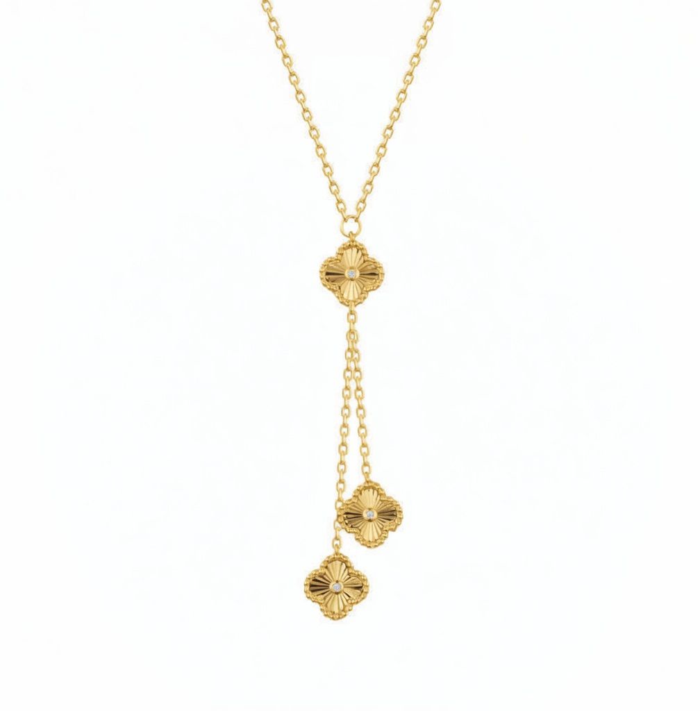 925 Sterling Silver Gold Plated Cubic Zirconia Clover Yellow-Necklace – Imperial Time