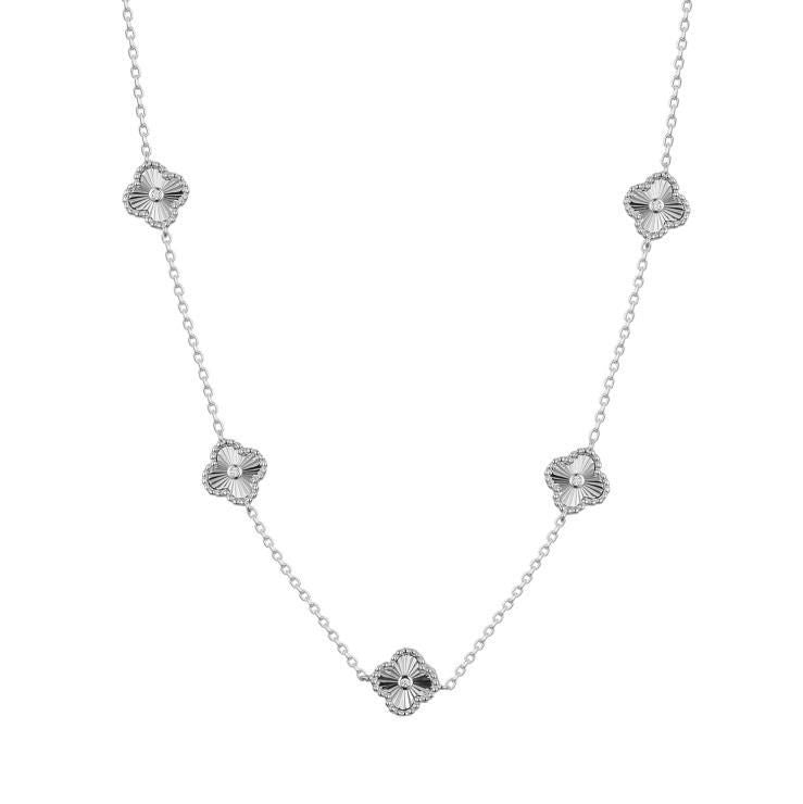 925 Sterling Silver Cubic Zirconia Clover Station Necklace – Imperial Time