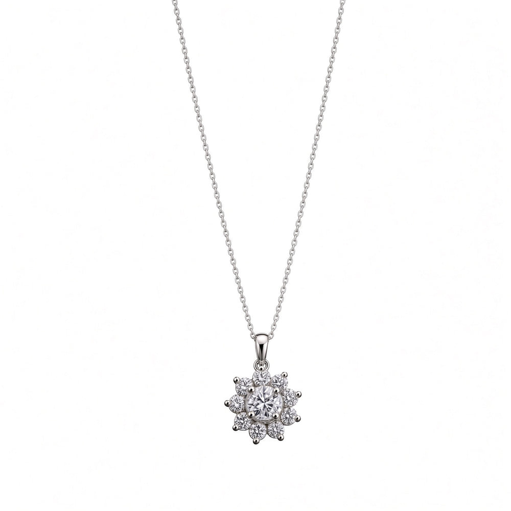 925 Sterling Silver Cubic Zirconia Flower Pendant Necklace