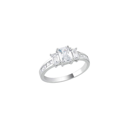 925 Silver Cubic Zirconia Trilogy Bageutte Ring – Imperial Time
