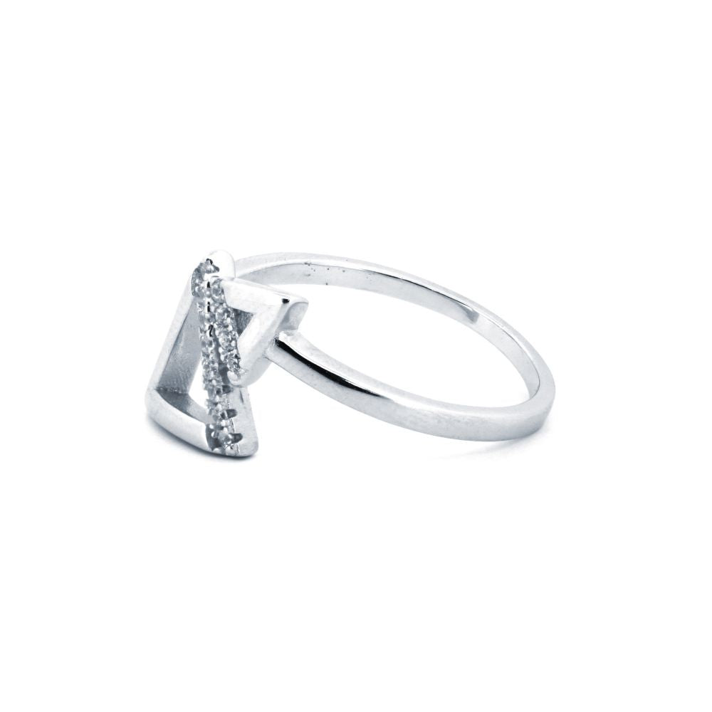 925 Silver Rhodium CZ Set Twin Triangle Ring – product view
