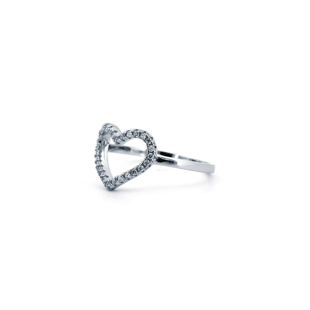 925 Silver Rhodium Cubic Zirconia Set Heart Ring (ARN173) – product view