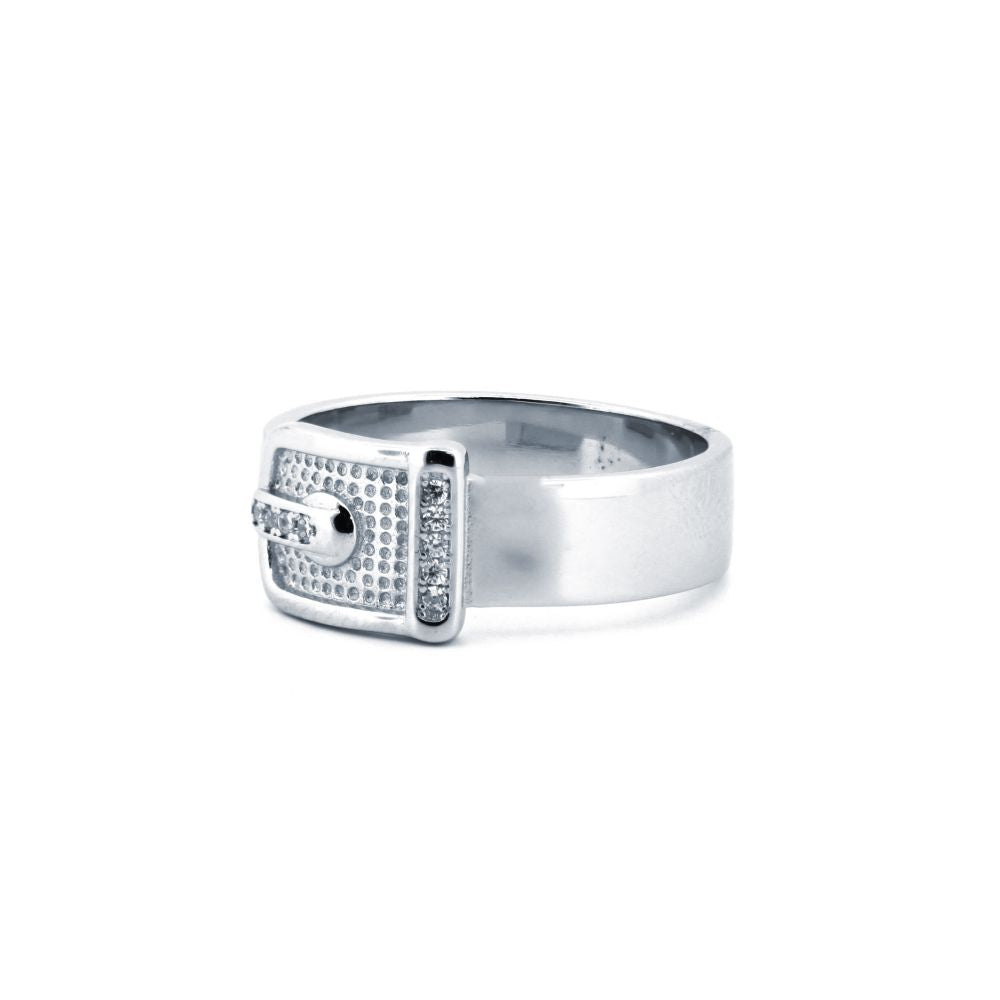 925 Silver Rhodium Cubic Zirconia Set Buckle Ring (ARN176) – product view