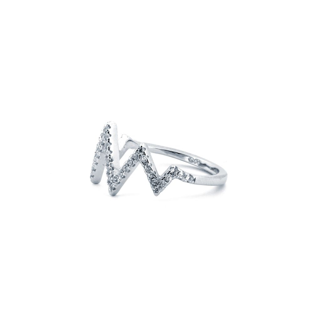 925 Silver Rhodium Cubic Zirconia Set Zig Zag Ring (ARN179) – product view