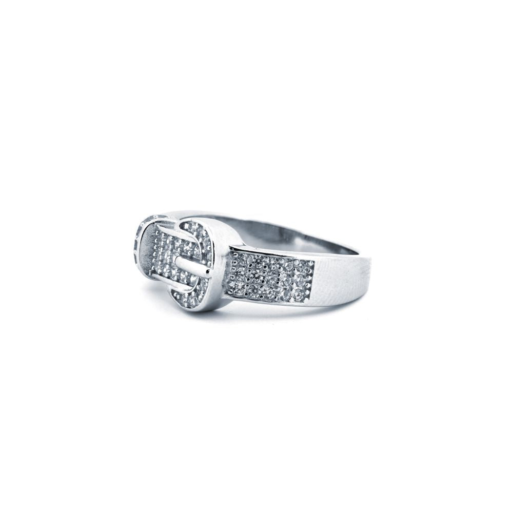 925 Silver Rhodium Cubic Zirconia Set Buckle Ring (ARN180) – product view