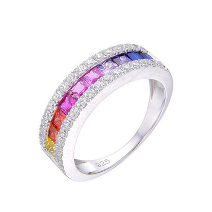 925 Silver Rhodium Plated Multi Col CZ Half Eternity Ring – product view
