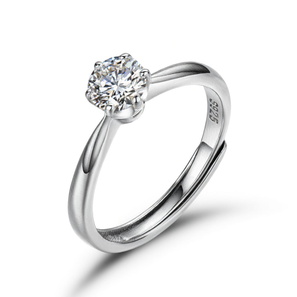 925 Silver 5mm Cubic Zirconia Set Adjustable Solitaire Ring – Imperial Time