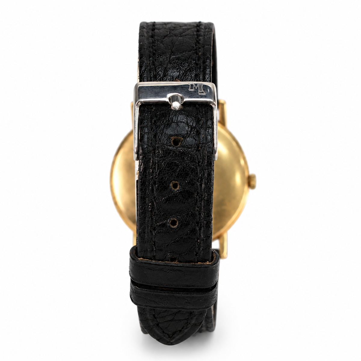 Omega vintage gold-tone dress watch with champagne dial and black leather strap