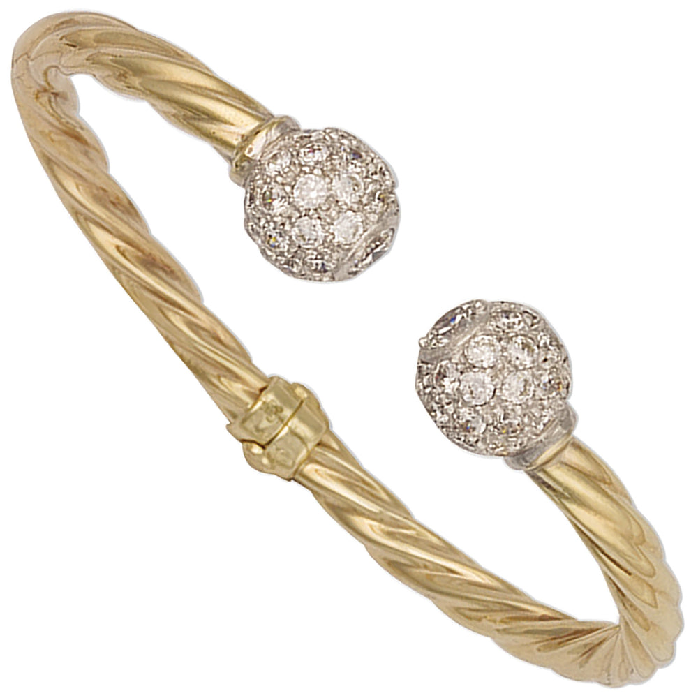 Yellow Gold Hinghed Twisted Cubic Zirconia Torque Bangle