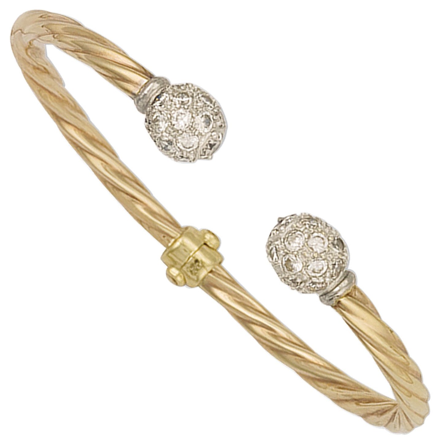Yellow Gold Hinghed Twisted Cubic Zirconia Torque Bangle