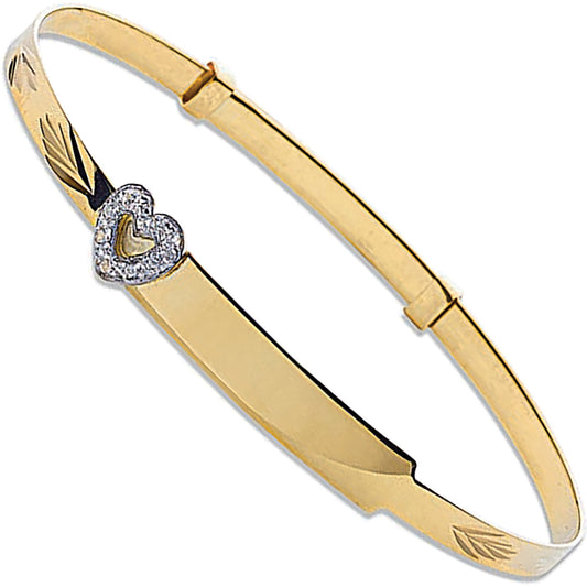 Yellow Gold Cubic Zirconia Heart D/C Expandable Baby Bangle