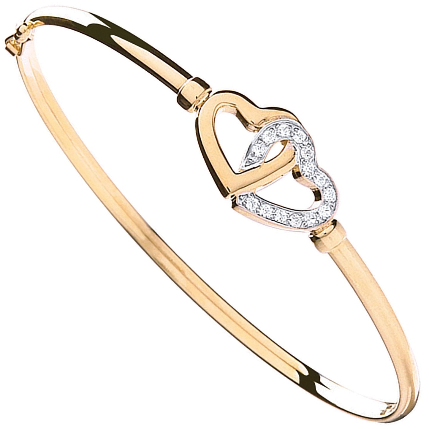 Yellow Gold Double Cubic Zirconia Heart Bangle