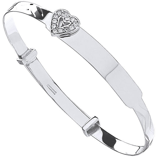 White Gold D/C Expandable Baby Bangle Cubic Zirconia Heart
