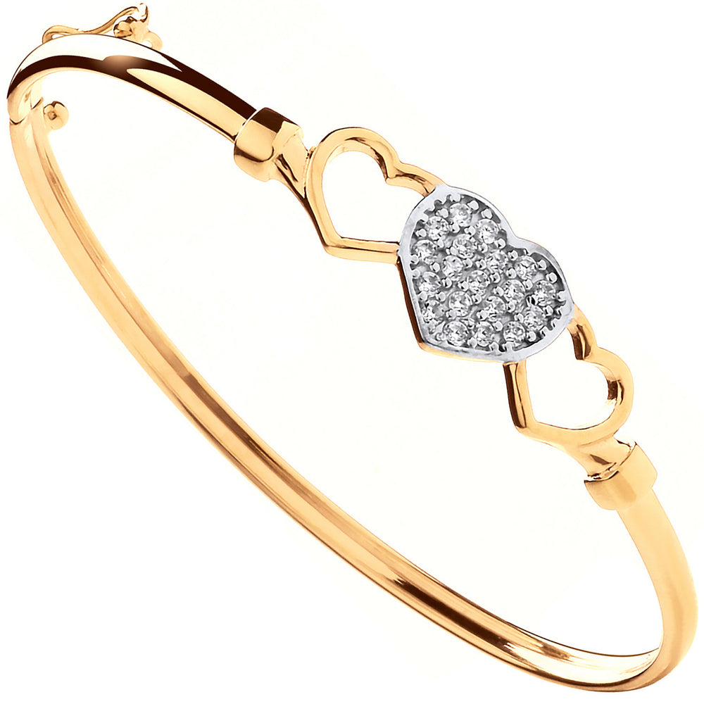 Yellow Gold Three Hearts, Cubic Zirconia Baby Bangle – product view