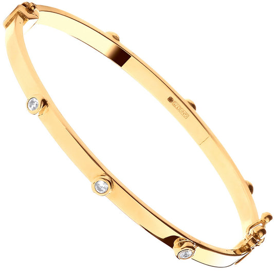 Yellow Gold Hollow Oval Cubic Zirconia Baby Bangle