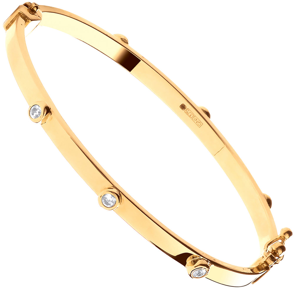 Yellow Gold Hollow Oval Cubic Zirconia Baby Bangle