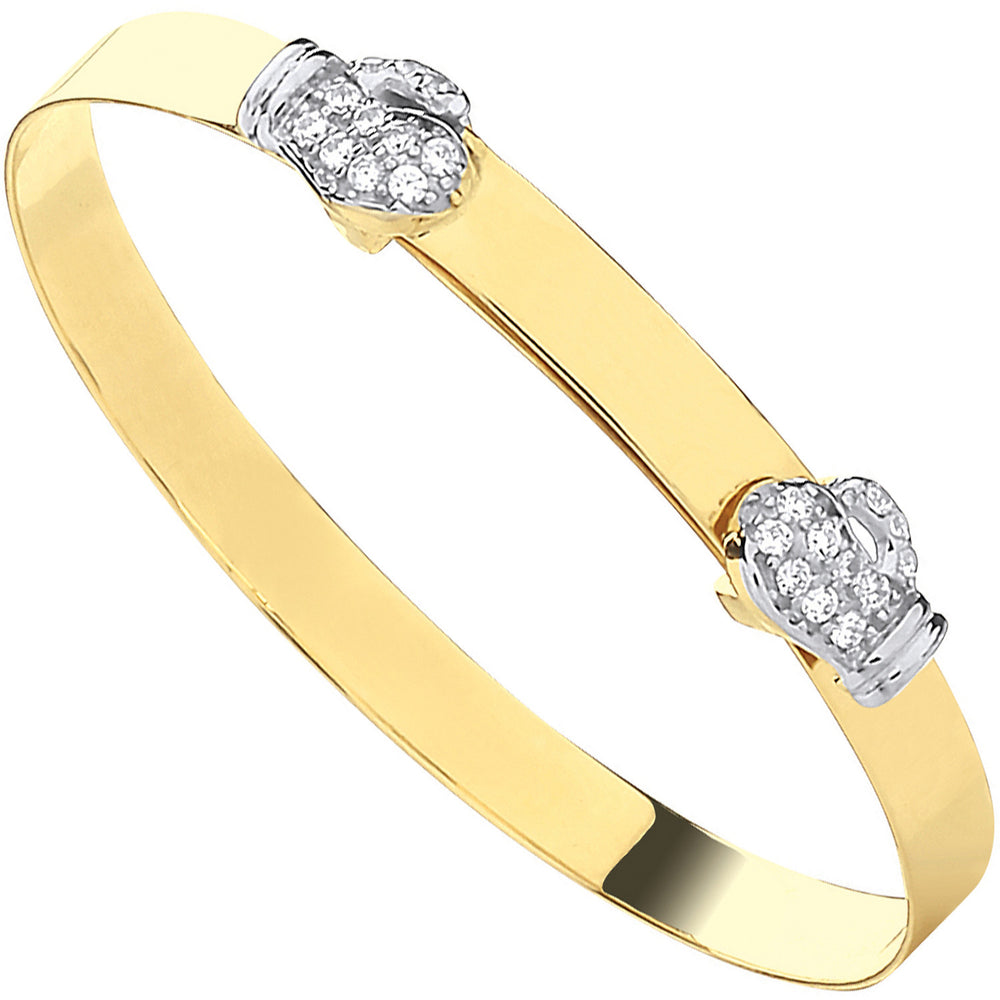 Yellow Gold Cubic Zirconia Boxing Gloves Expandable Baby Bangle – product view
