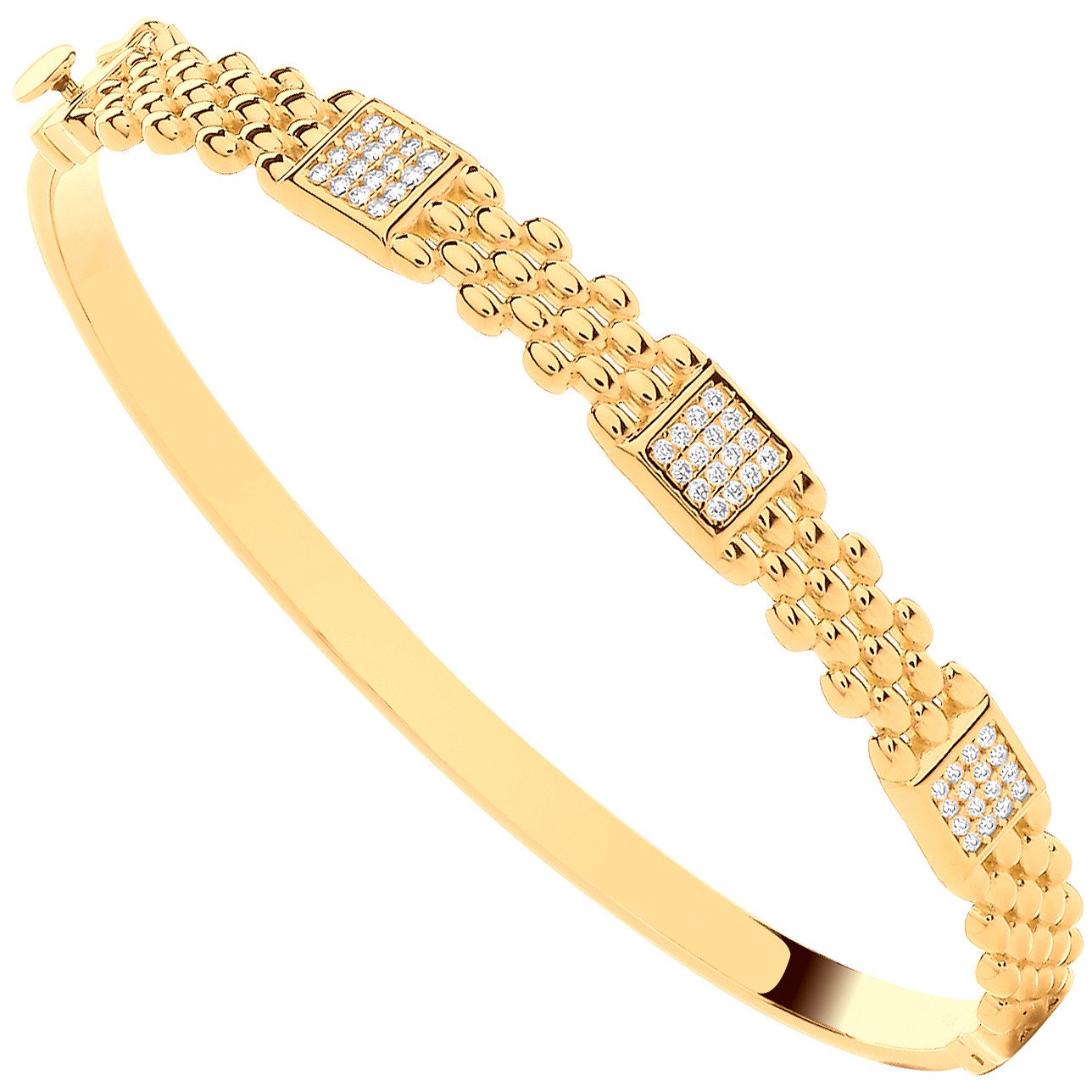 Yellow Gold Panther Link Cubic Zirconia Ladies Bangle