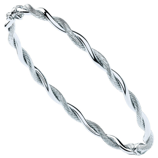 White Gold Plain & D/c Twist Ladies Bangle