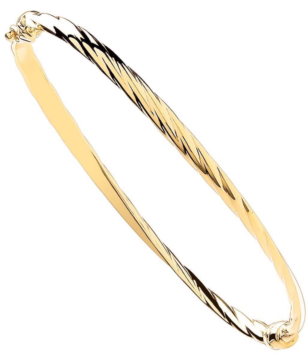 Yellow Gold Plain & Twisted 4mm Twist Bangle