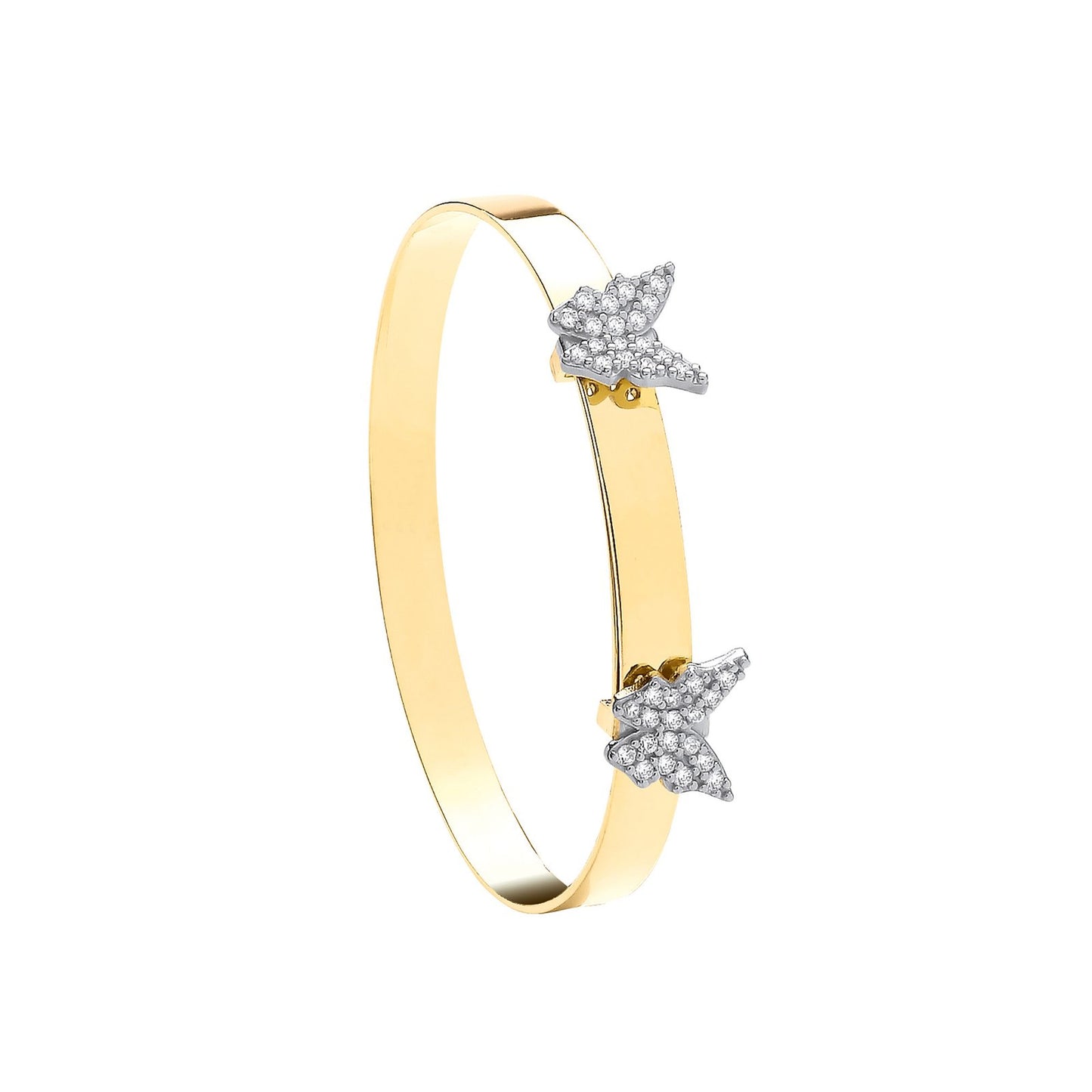 Yellow Gold 4.3mm Cubic Zirconia Butterflies Baby Bangle
