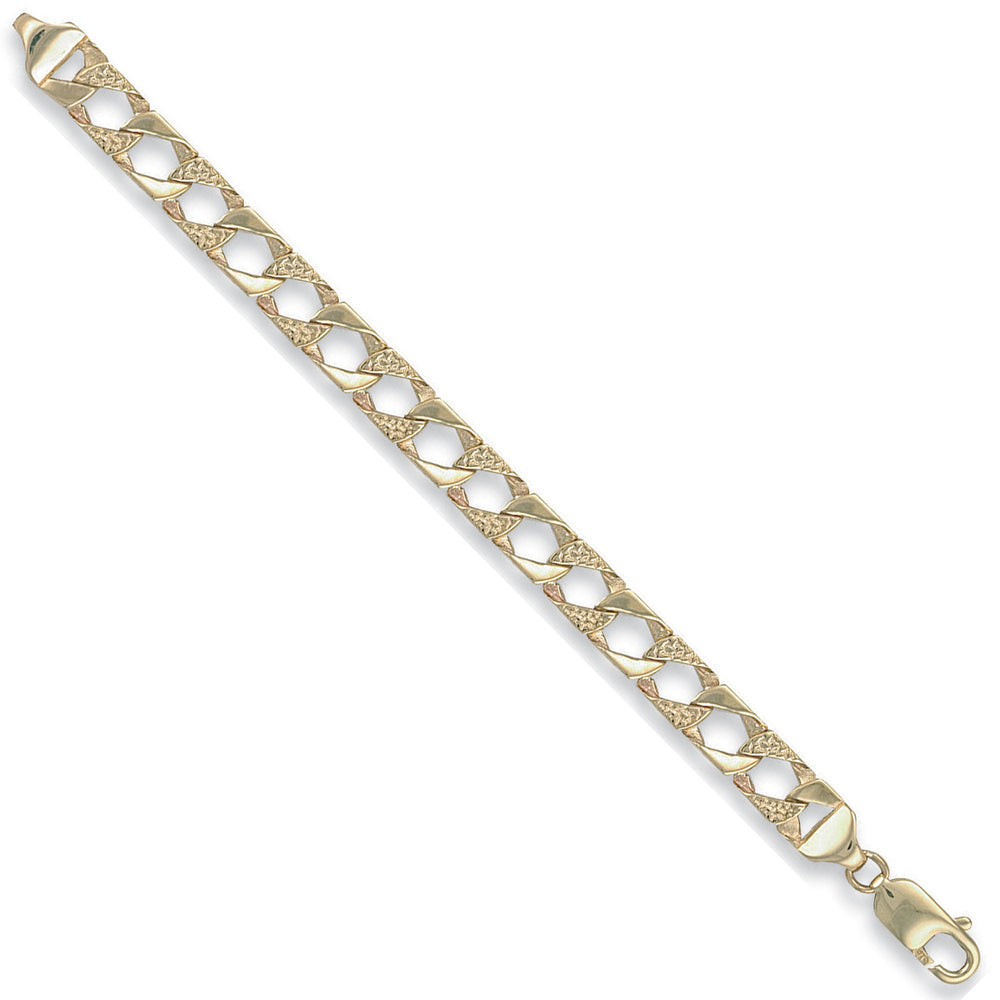 Yellow Gold 7.5mm Plain & Bark Casted Curb Baby Bracelet