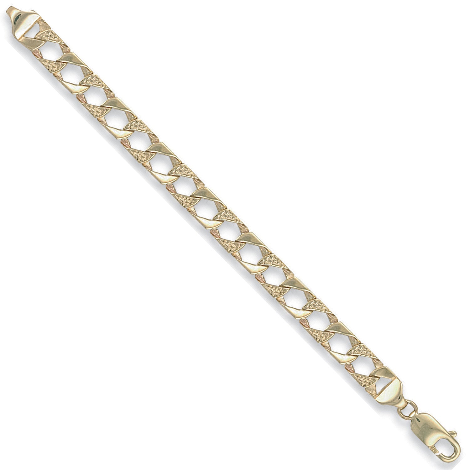 Yellow Gold 7.5mm Plain & Bark Casted Curb Baby Bracelet