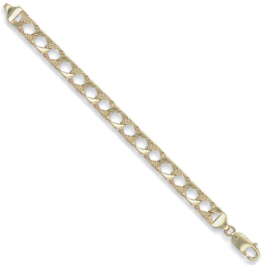 Yellow Gold 7.5mm Plain & Bark Casted Curb Baby Bracelet