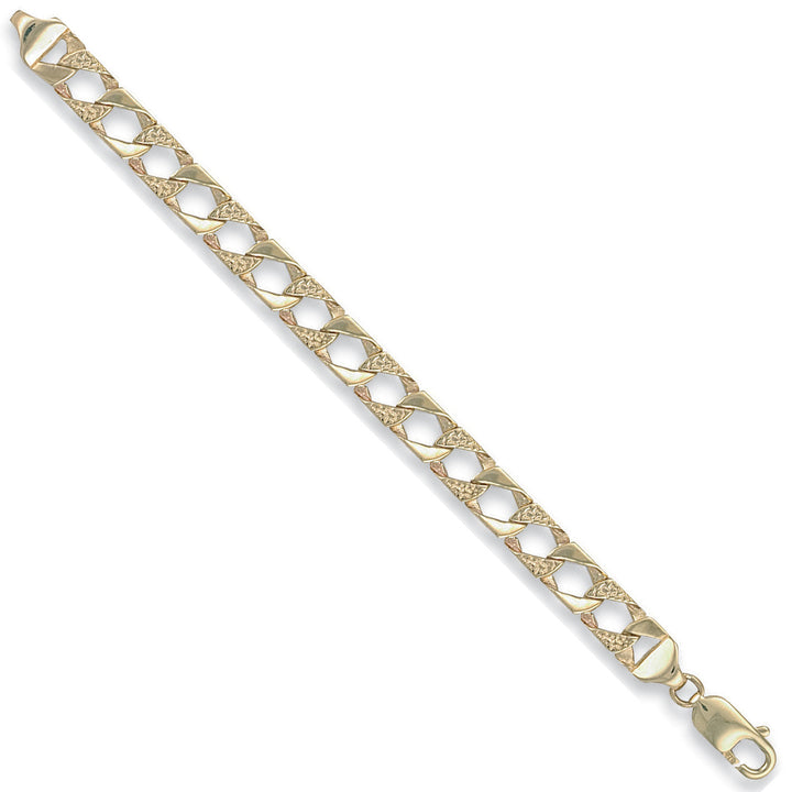 Yellow Gold 7.5mm Plain & Bark Casted Curb Baby Bracelet