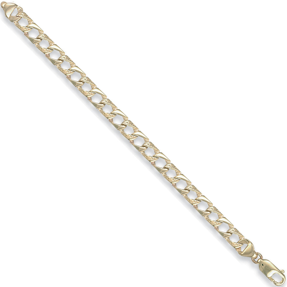 Yellow Gold 7mm Plain & Bark Casted Curb Baby Bracelet