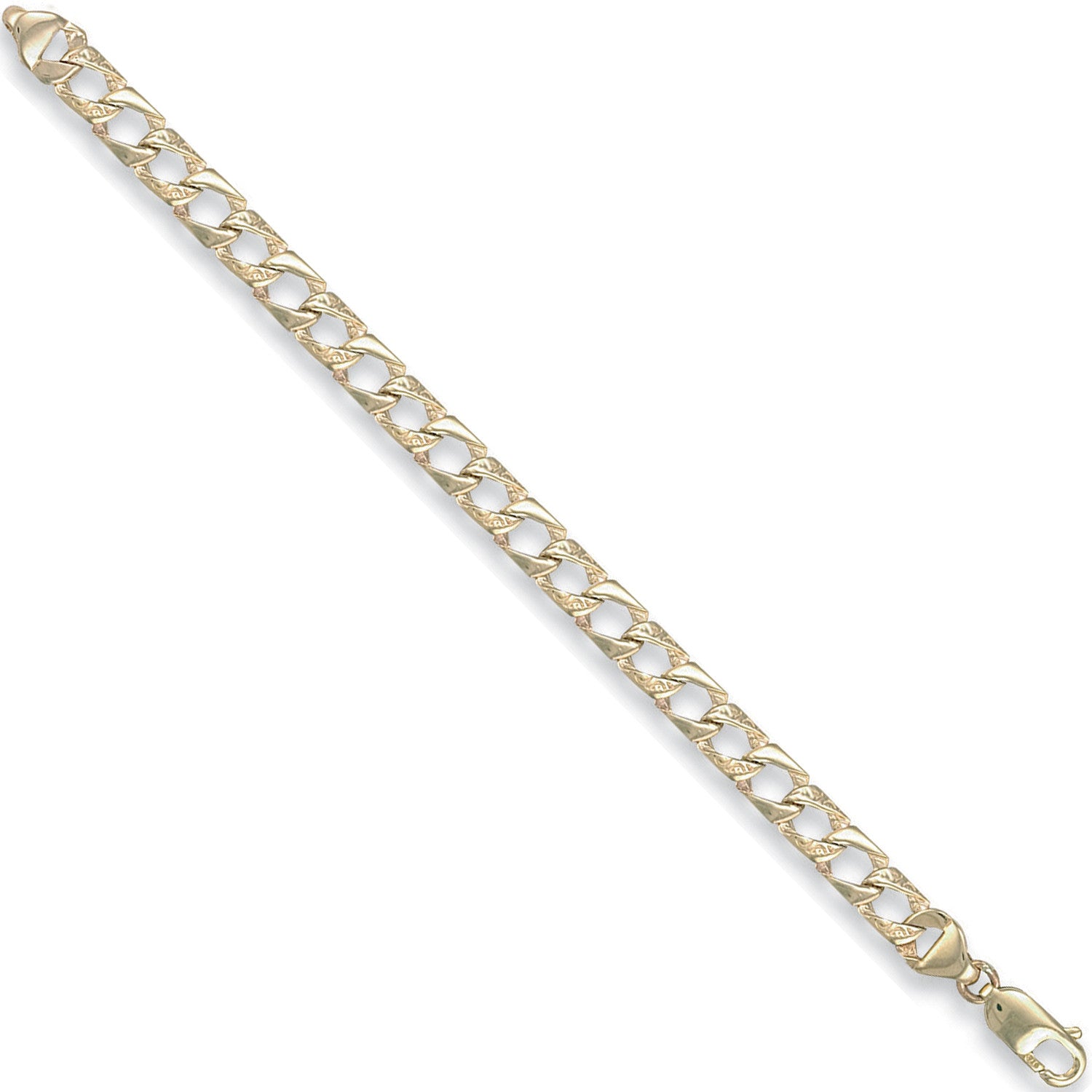 Yellow Gold 7mm Plain & Bark Casted Curb Baby Bracelet