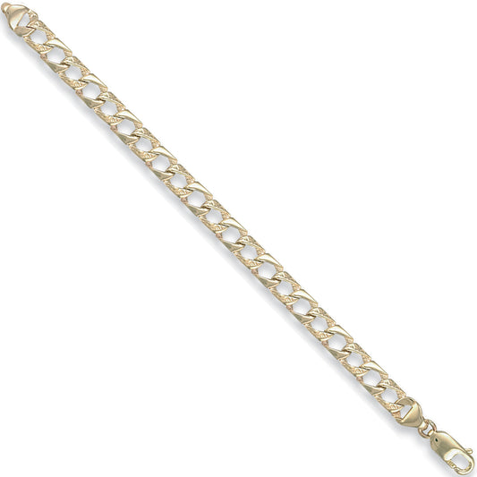 Yellow Gold 7mm Plain & Bark Casted Curb Baby Bracelet