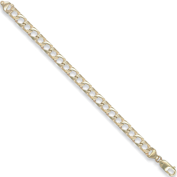 Yellow Gold 7mm Plain & Bark Casted Curb Baby Bracelet