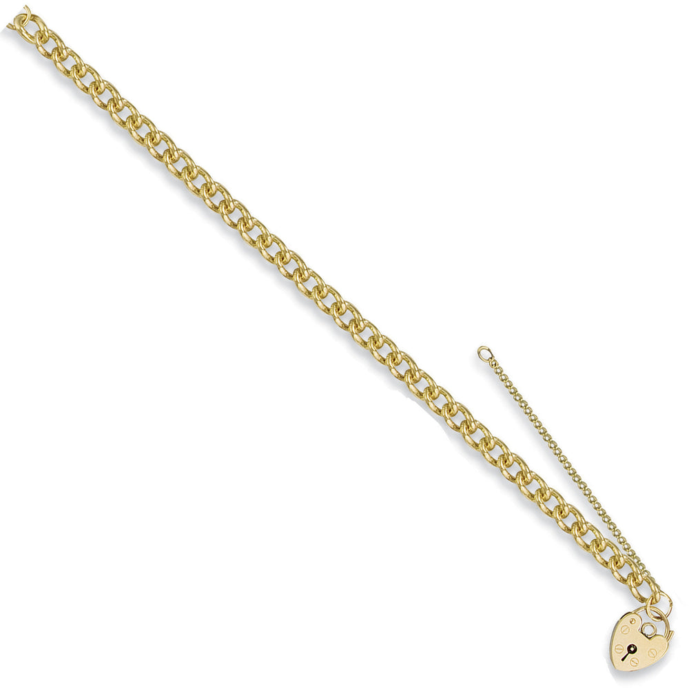 Yellow Gold Tight Link Curb & Padlock Charm Bracelet