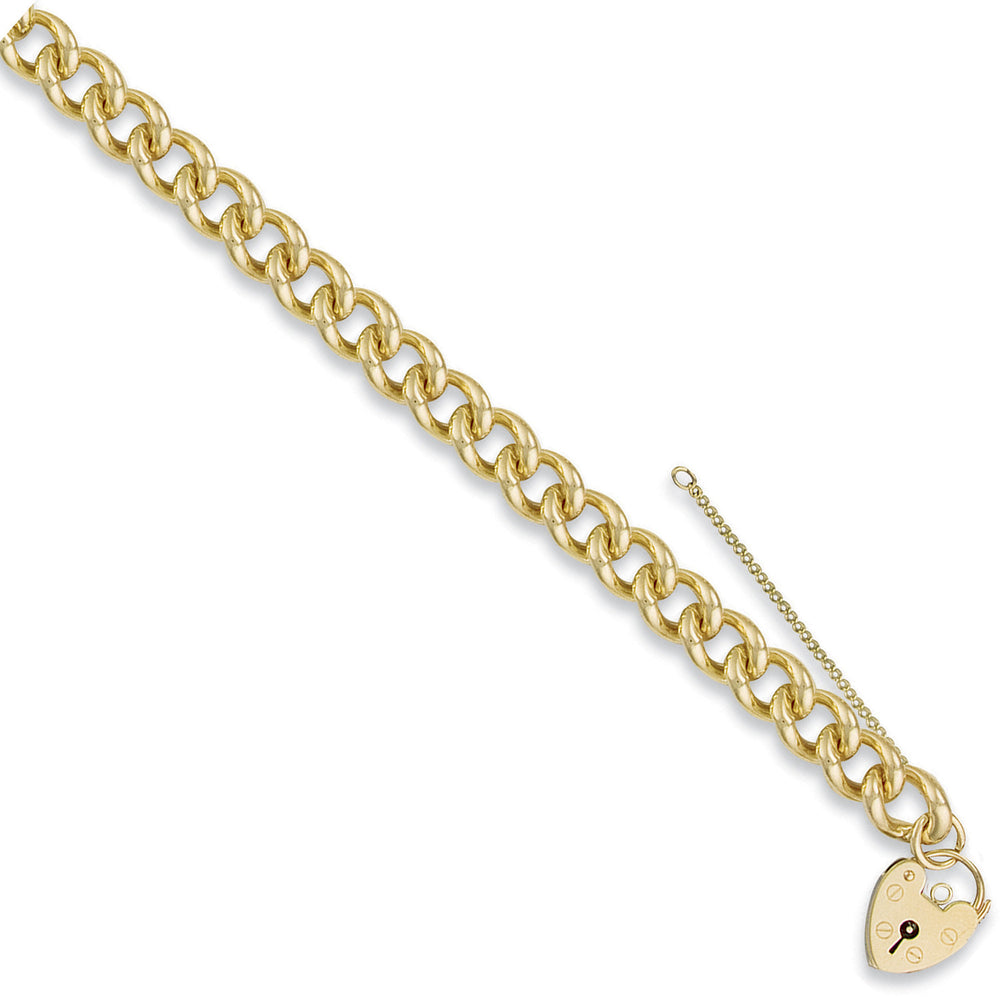 Yellow Gold Tight Link Curb & Padlock Charm Bracelet